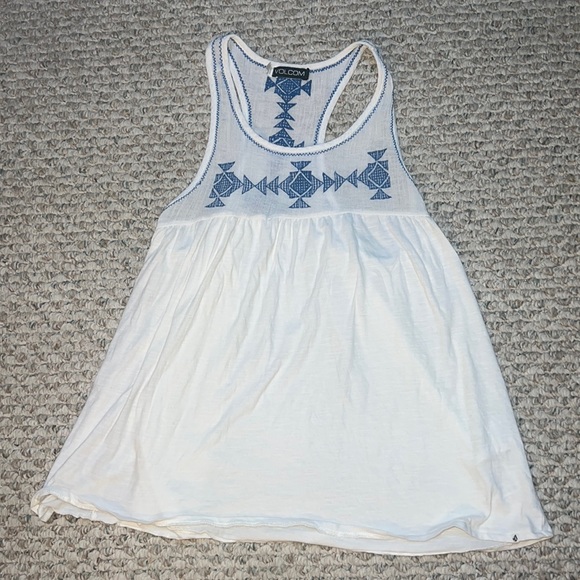 Volcom white tank with blue stitching. Size L - Picture 1 of 4